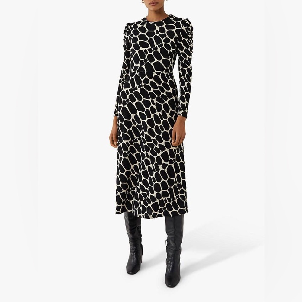 Ann Taylor Monochrome Geometric Giraffe Print Long Sleeve Dress